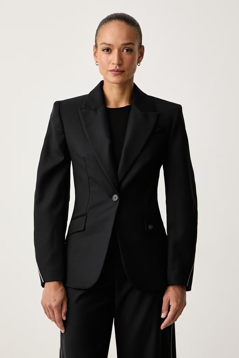 Karl Lagerfeld Marynarka jednorzędowa damska z acetatem czarna B4W14012