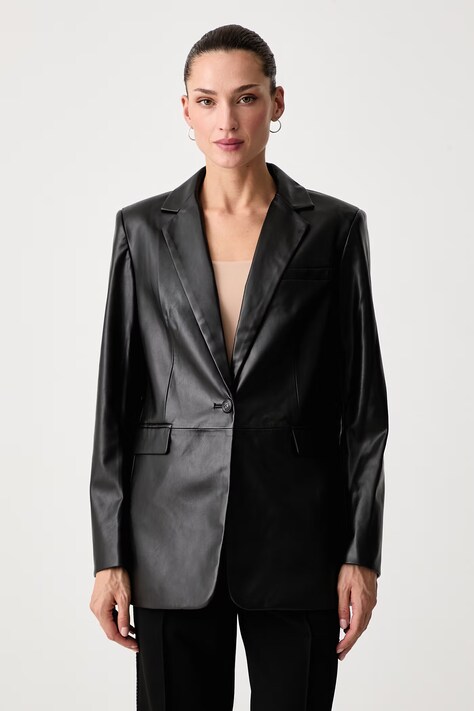 DKNY Marynarka jednorzędowa damska z imitacji skóry czarna UH6J4033