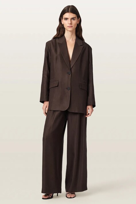 AllSaints Σακάκι γυναικείο από βισκόζη CHARLEY καφέ W029QE