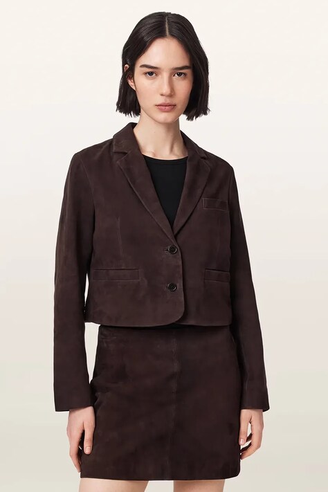 AllSaints Blezer damski zamszowy APTON SUEDE brązowy W028LF