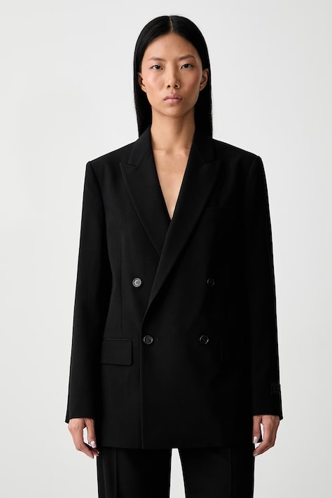 MM6 Maison Margiela marynarka dwurzędowa damska z dodatkiem wełny czarna S52BN0144-M35436