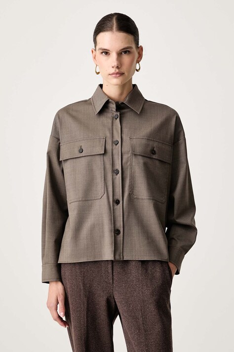 Weekend Max Mara Koszula damska z dodatkiem wełny WKDRADURA brązowa gładka 2625046092600