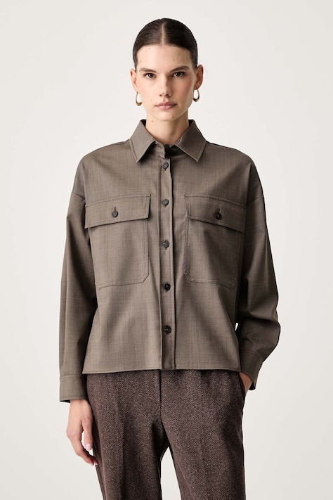 Weekend Max Mara Koszula damska z dodatkiem wełny WKDRADURA brązowa gładka 2625046092600