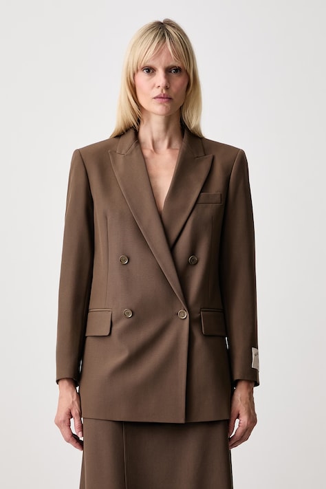 MM6 Maison Margiela dvouřadé sako dámské s příměsí vlny hnědé S52BN0160-M36020