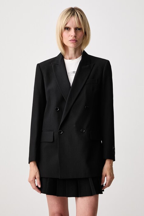 MM6 Maison Margiela marynarka dwurzędowa damska z dodatkiem wełny czarna S52BN0160-M36020