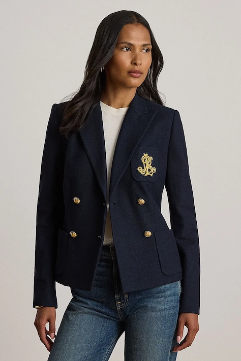 Lauren Ralph Lauren marynarka dwurzędowa bawełniana z elastanem granatowa 200P14021