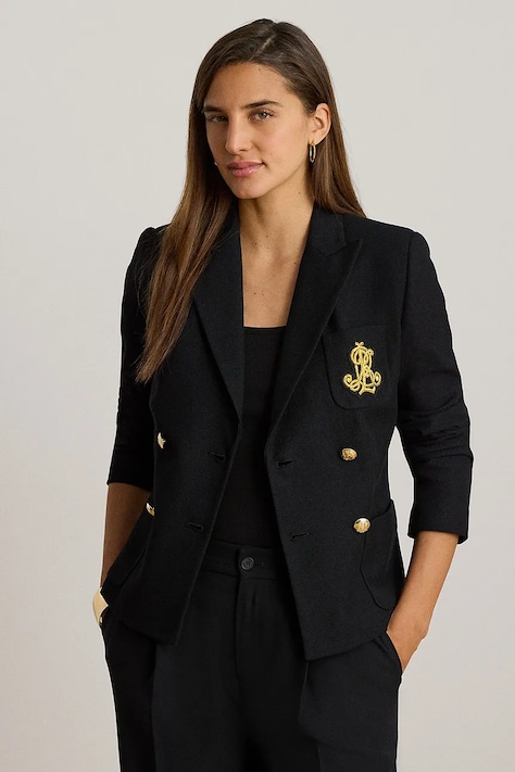 Lauren Ralph Lauren marynarka dwurzędowa bawełniana z elastanem czarna 200P14021