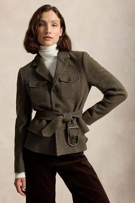 Polo Ralph Lauren krótki płaszcz damski z wełną zielony 211B17234