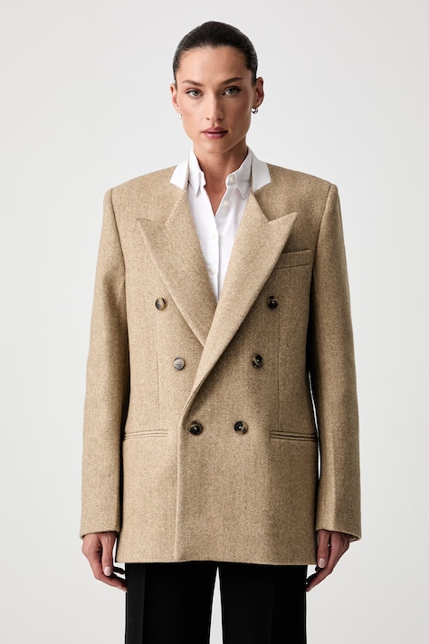 Victoria Beckham marynarka damska z wełną Beatrice beżowa 1326WJK007353C