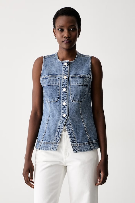 DKNY kamizelka jednorzędowa damska jeansowa niebieska DJ6V7018