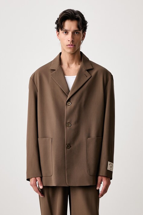 MM6 Maison Margiela Marynarka jednorzędowa męska z wełną brązowa SH0BN0034-M36020