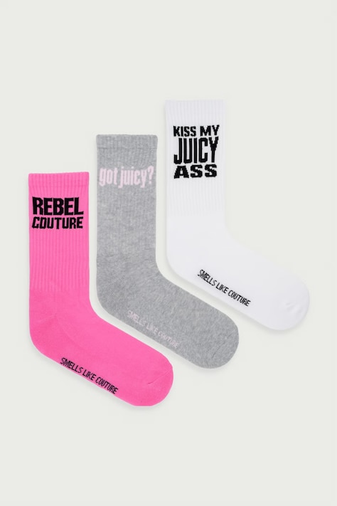 Juicy Couture Čarape za žene s pamukom LOUIE SLOGAN 3-pack roze JCAXS126717