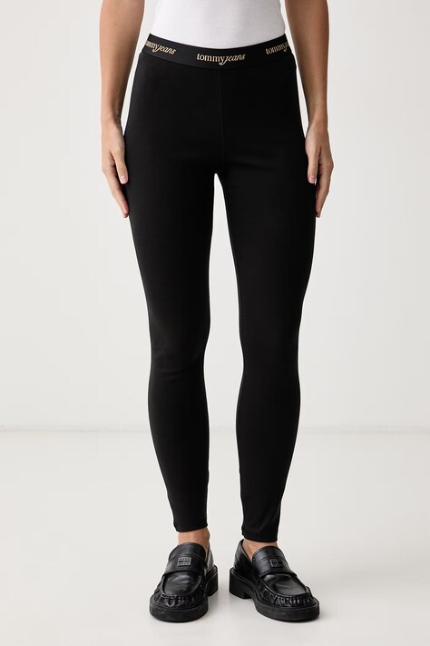 Tommy Jeans Leggings da donna in cotone con elastan neri low waist DW0DW23445
