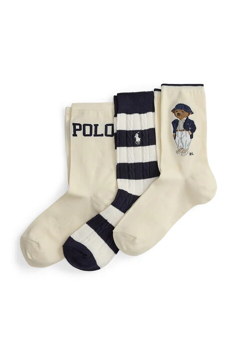 Polo Ralph Lauren Skarpety damskie z bawełną 3-pack beżowe 455P18194