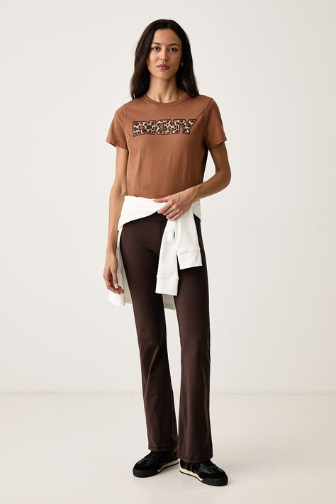 DKNY Legginsy damskie brązowe regular waist DP6P3918