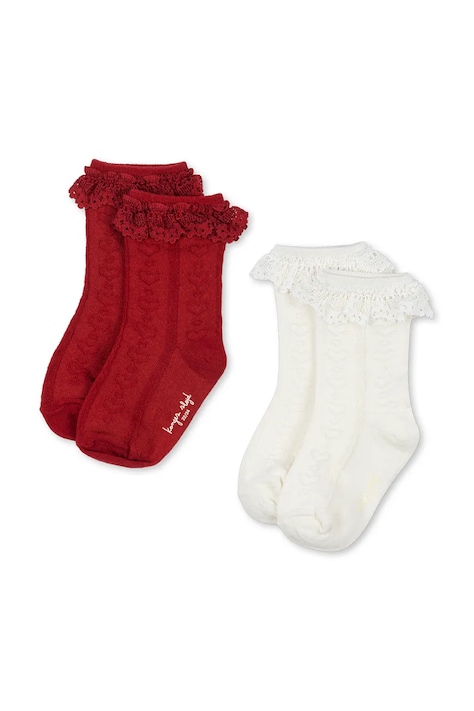 Konges Sløjd Skarpety dziecięce 2 PACK POINTELLE FRILL SOCKS czerwone KS106349
