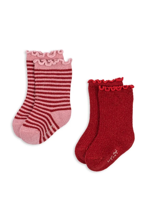 Konges Sløjd Skarpety dziecięce 2 PACK GLITTER SOCKS czerwone KS106339