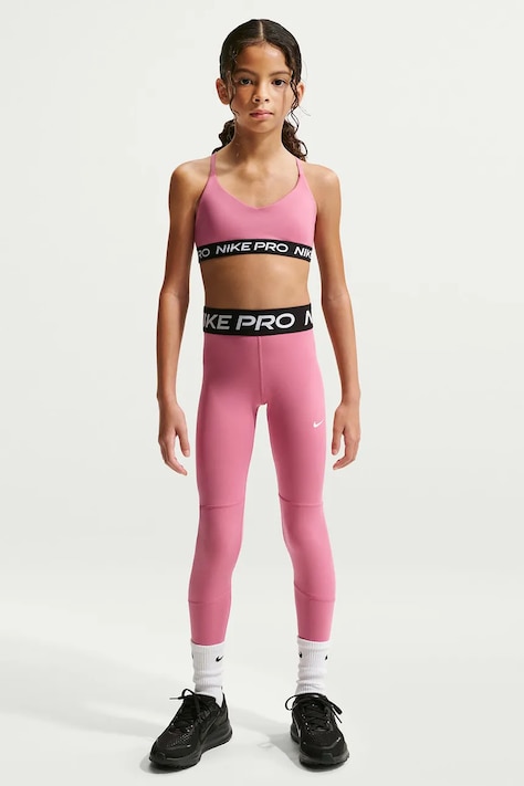 Nike Legginsy sportowe dziecięce Nike Pro Dri-FIT różowe high waist DA1028