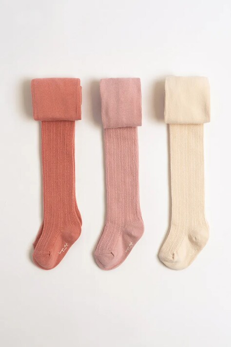 Konges Sløjd Rajstopy dziecięce 3 PACK POINTELLE TIGHTS różowe KS105640