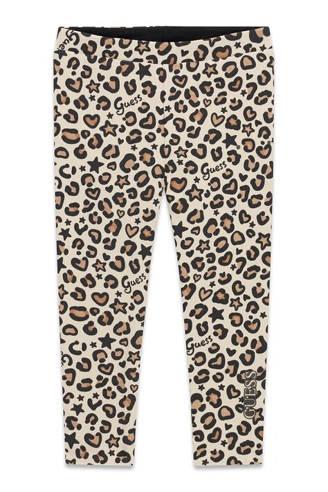 Guess Legginsy dziecięce bawełniane z elastanem beżowe regular waist K6BB04 K5888