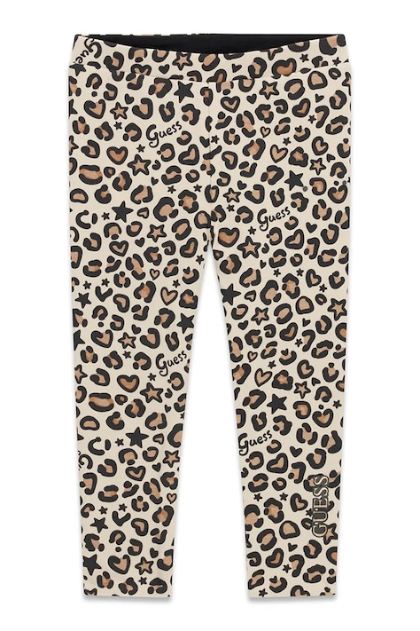 Guess Legginsy dziecięce bawełniane z elastanem beżowe regular waist K6BB04 K5888