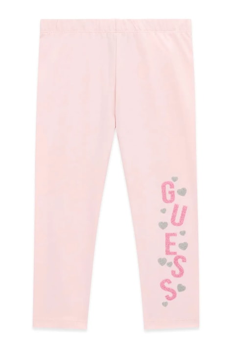 Guess Legginsy dziecięce bawełniane z elastanem różowe regular waist K6BB02 K5884