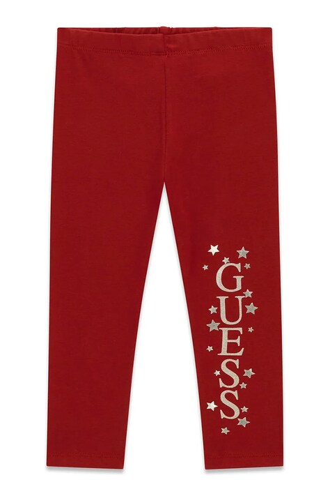 Guess Legginsy dziecięce bawełniane z elastanem bordowe regular waist K6BB02 K5884