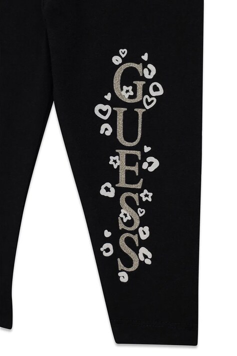Guess Legginsy dziecięce bawełniane z elastanem czarne regular waist K6BB02 K5884