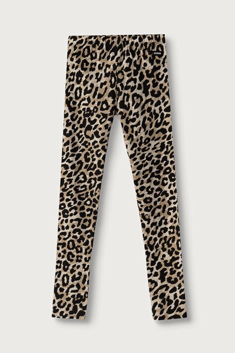 Guess Legginsy dziecięce bawełniane z elastanem beżowe regular waist J6BB07 K5881