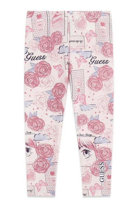Guess legginsy dziecięce z bawełną różowe regular waist K6YB07 K3846