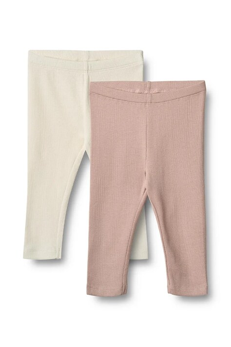 Wheat Legginsy niemowlęce bawełniane z elastanem 2-pack beżowe regular waist 4859-006-GOTS