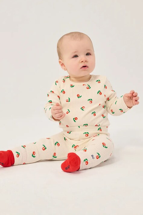Bobo Choses Leggings per bambini in cotone Stamp Bloom beige regular waist B226AB068