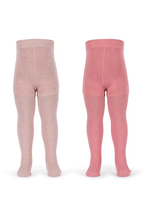 Konges Sløjd Rajstopy dziecięce 2 PACK RIB GLITTER TIGHTS różowe KS107388