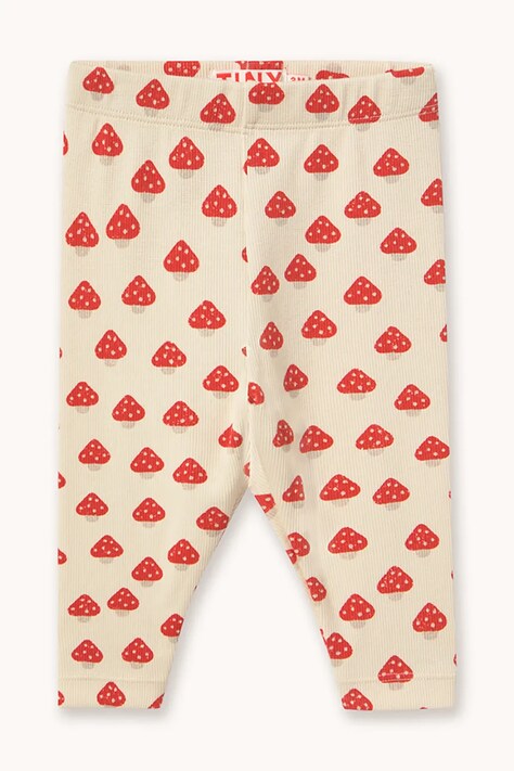 Tinycottons leggings gyerek pamut elasztánnal MINI MUSHROOMS RIB BABY PANT bézs magas derék AW26-293