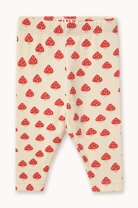 Tinycottons leggings gyerek pamut elasztánnal MINI MUSHROOMS RIB BABY PANT bézs magas derék AW26-293