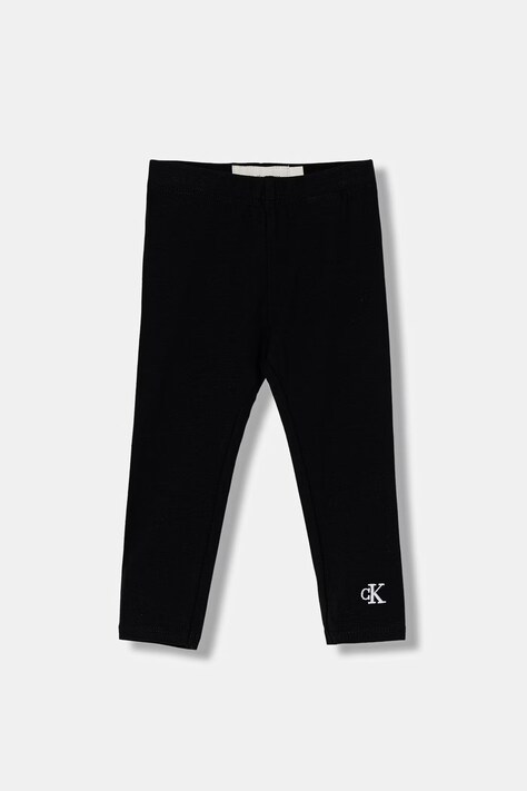 Calvin Klein Jeans legginsy dziecięce bawełniane z elastanem czarne regular waist LV1CKTJC49
