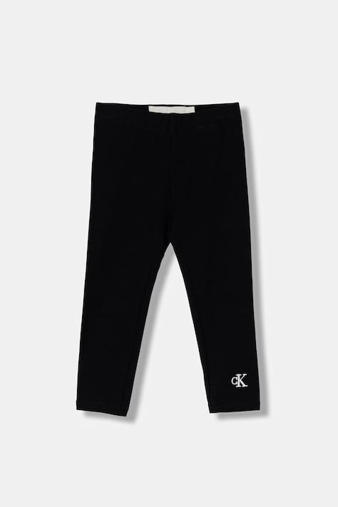 Calvin Klein Jeans legginsy dziecięce bawełniane z elastanem czarne regular waist LV1CKTJC49