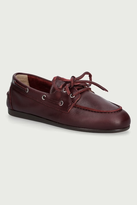 Posa Mokasyny damskie skórzane Boat Loafer bordowe PW267.501
