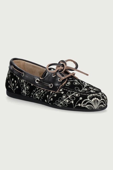 Posa Mokasinke za žene od brušene kože Boat Loafer Botanic crne PW279.600