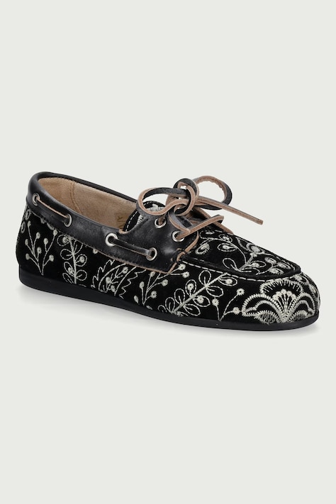 Posa Μοκασίνια Γυναικεία σουέτ Boat Loafer Botanic μαύρα PW279.600