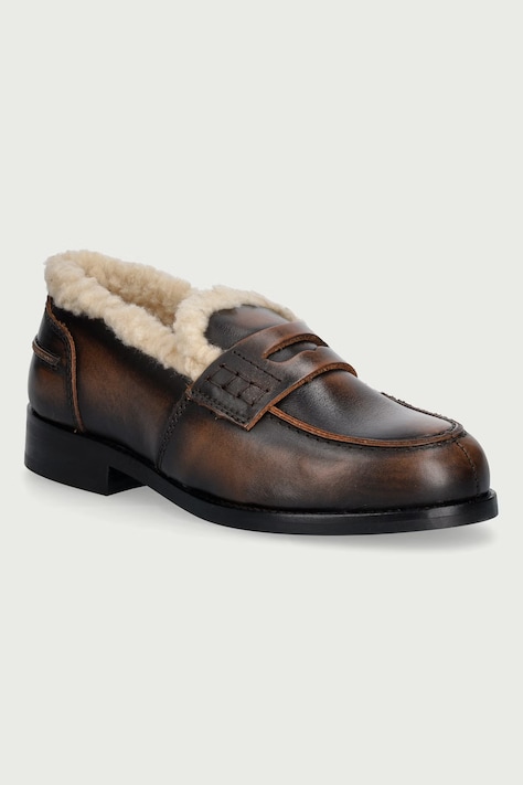 Posa Loaferji ženski usnjeni Penny Fur Loafer rjavi PW293.205