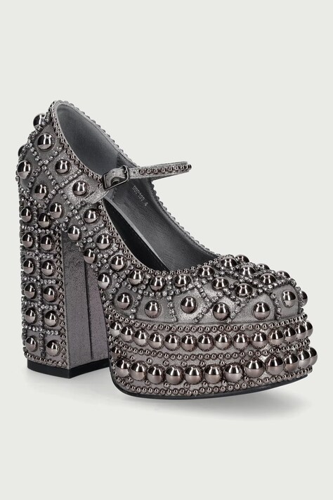 Koi Footwear Czółenka na słupku damskie Danbury Hand Studded Platform Boots Grey szare DBP108