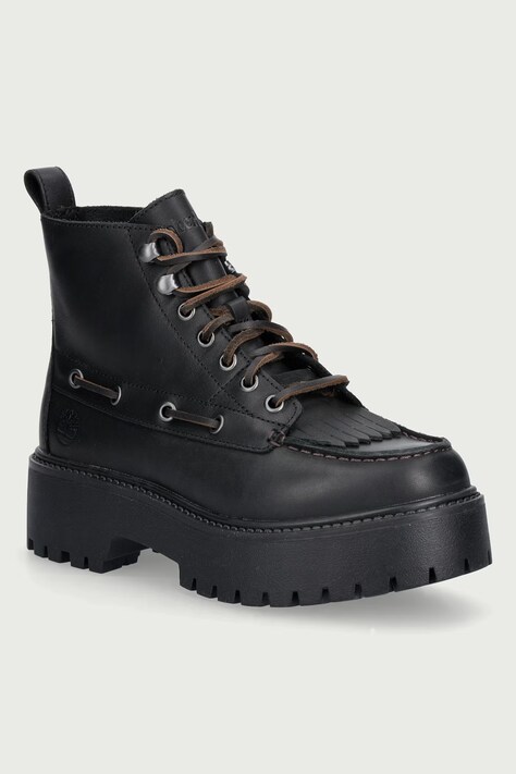 Timberland Stone Street Mid Lace trapery na platformie damskie skórzane czarne TB0A27YZW021