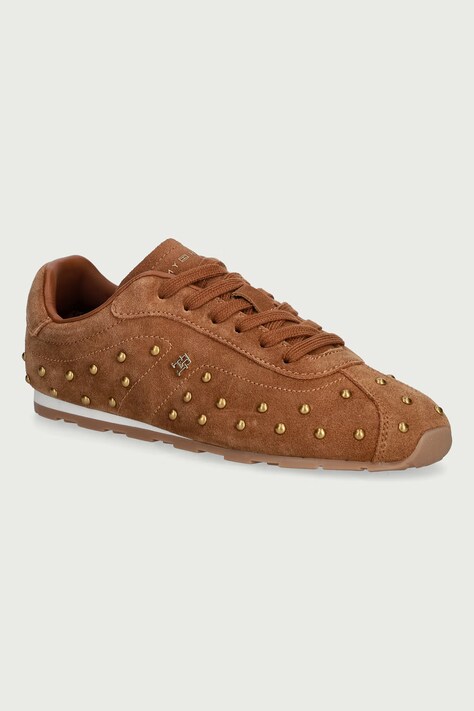 Tommy Hilfiger TH BELLA LOW PROFILE STUDS sneakersy damskie zamszowe brązowe FW0FW09882