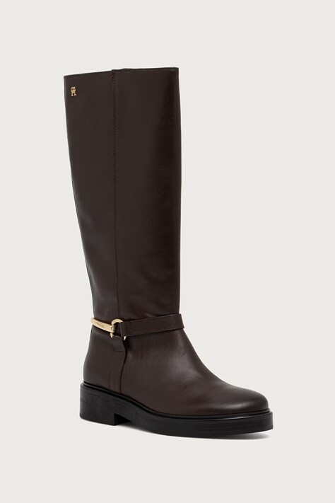 Tommy Hilfiger Kozaki damskie skórzane TH STUD LEATHER KNEE brązowe FW0FW09608