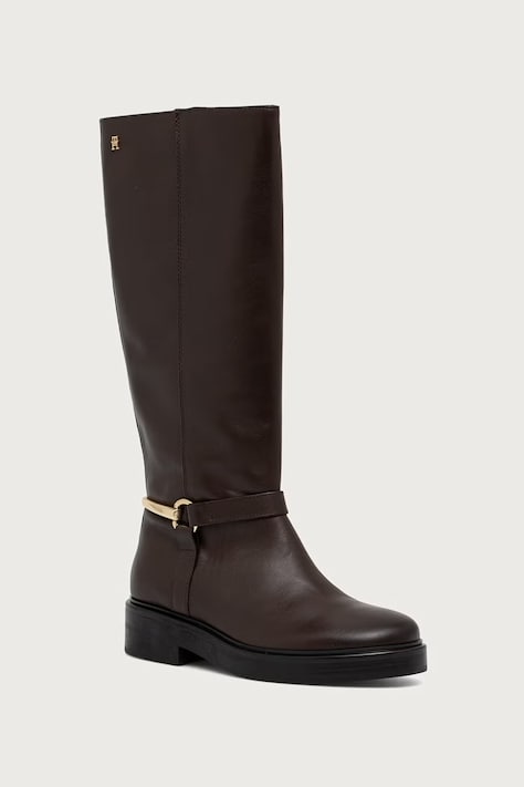 Tommy Hilfiger Csizma női bőr TH STUD LEATHER KNEE barna FW0FW09608