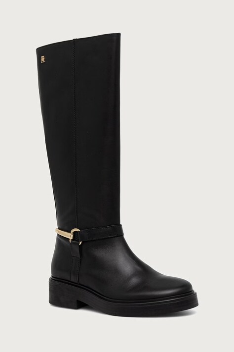 Tommy Hilfiger Kozaki damskie skórzane TH STUD LEATHER KNEE czarne FW0FW09608