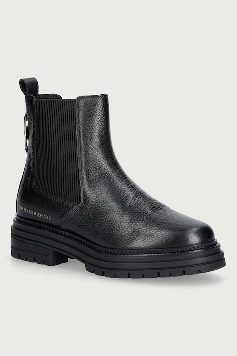 Tommy Hilfiger Sztyblety damskie skórzane TH EMBOSS GRAIN LEATHER CHELSEA czarne FW0FW09559