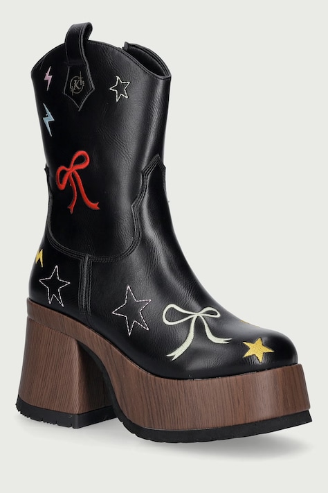 Koi Footwear Kowbojki na koturnie damskie Lassitude Chunky Cowboy Boots czarne PW03