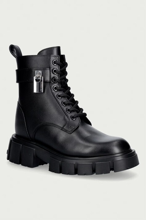 Love Moschino Workery na platformie damskie skórzane czarne JA24235G0PIA0000